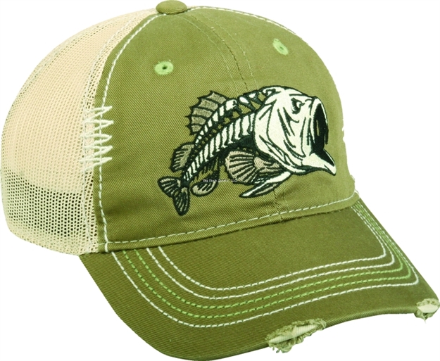 Picture of Outdoor Cap Bass Fossil Fish Series Olive/Beige Mesh Back Hvy Wash Low Profile Cap