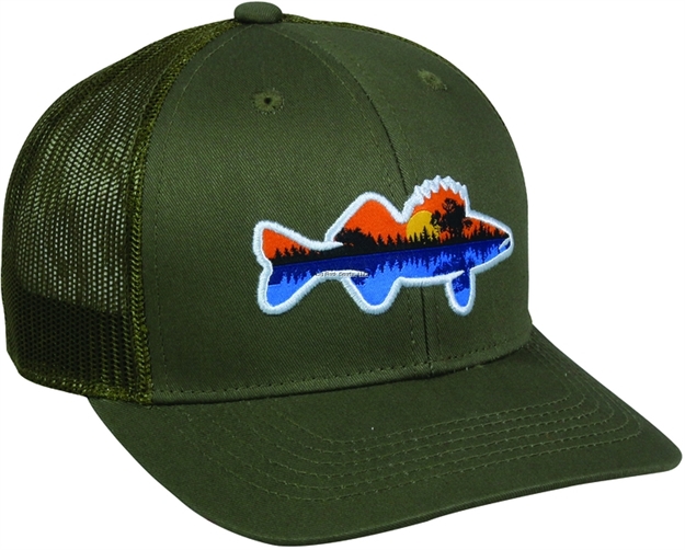 Picture of Outdoor Cap Cap, Styled Walleye, Olive W/ Olive Mesh Back