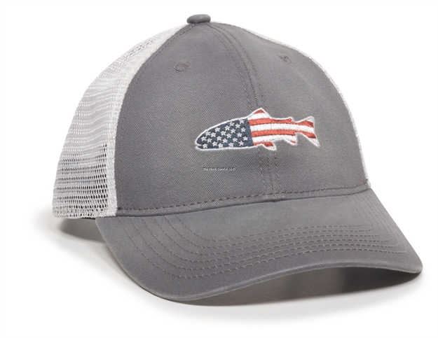 Picture of Outdoor Cap Charcoal/White With Stars/Stripes Trout 6 Panel Structured Mesh Back Fishing Cap With Plastic Snap