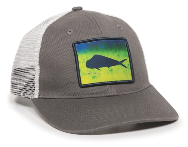 Picture of Outdoor Cap Grey/White With Mahi Patch 6 Panel Structured Mesh Back Fishing Cap With Plastic Snap