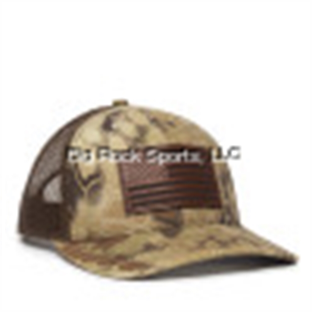 Picture of Outdoor Cap Meshback Cap With American Flag Leather Patch ON Front Center, Kryptek Highlander/ Brown USA771CAMO-KHB