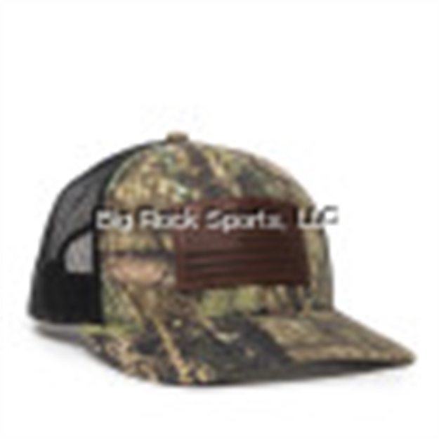 Picture of Outdoor Cap Meshback Cap With American Flag Leather Patch ON Front Center, Mossy Oak Break-Up Country/Blk