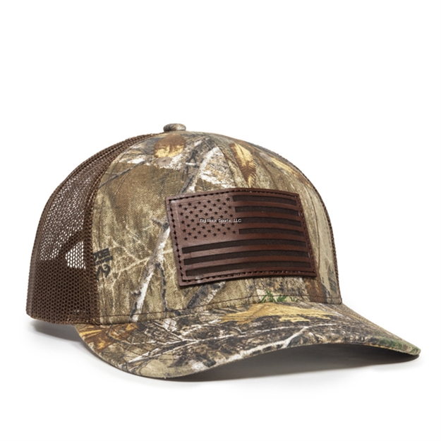 Picture of Outdoor Cap Meshback Cap With American Flag Leather Patch ON Front Center, Realtree Edge/ Brown USA771CAMO-RTEB