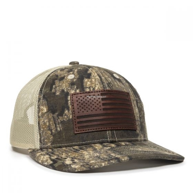Picture of Outdoor Cap Meshback Cap With American Flag Leather Patch ON Front Center, Realtree Timber/ Tan USA771CAMO-RTT