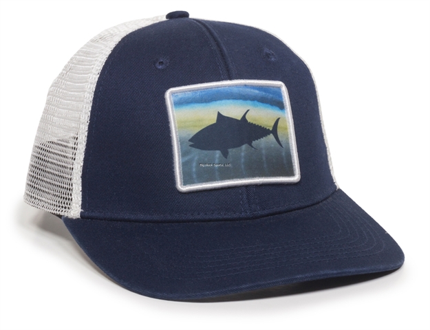 Picture of Outdoor Cap Navy/White With Bluefin Patch 6 Panel Structured Mesh Back Fishing Cap With Plastic Snap