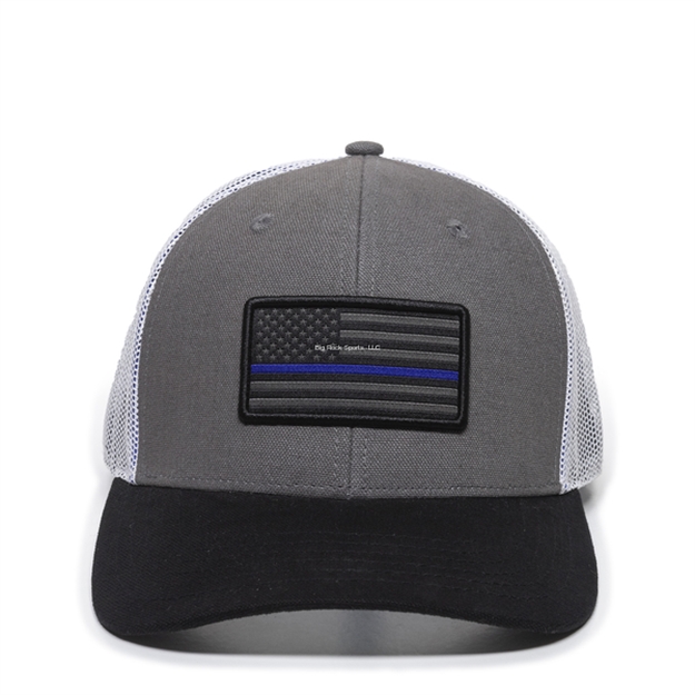 Picture of Outdoor Cap Show Your Support Meshback Flag Cap, Police Flag, Grey/ White, One Size Fits Most.