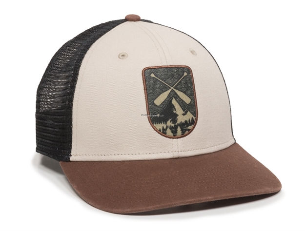 Picture of Outdoor Cap Stone/Black/Coffee With Paddle Patch 6 Panel Structured Mesh Back Fishing Cap With Plastic Snap