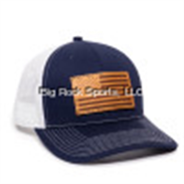 Picture of Outdoor Cap Usa Leather Patch Flag Logo Mid Crown Meshback Cap, Navy/White