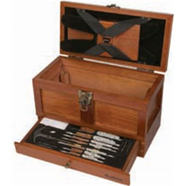 Picture of  Outers 70084 Wooden Chest Universal Kit Multi-Caliber Rifle/Shotgun/Pistol 25 Pieces