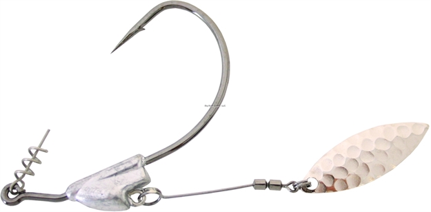 Picture of Owner Flashy Swimmer Bass Hook With Centering-Pin Spring, Size 5/0, 1/4 Oz, Needle Point, 2X Strong, Black Chrome, 2 Per Pack