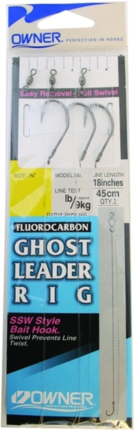 Picture of Owner Ghost Leader Fluorocarbon 3Pk W/Bait HK Sz3/0 40Lb Black Chrome