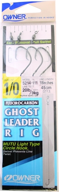 Picture of Owner Ghost Leader Fluorocarbon 3Pk W/Light Circle Sz1/0 20Lb Black Chrome