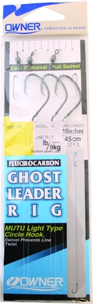 Picture of Owner Ghost Leader Fluorocarbon 3Pk W/Light Circle Sz2/0 30Lb Black Chrome