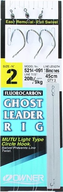 Picture of Owner Ghost Leader Fluorocarbon 3Pk W/Light Circle Sz2 20Lb Black Chrome
