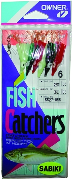 Picture of Owner Sabiki Bluerunner 6Hks 1Pk Sz6 Gld W/Green-Red-White Glow Squid Skirt