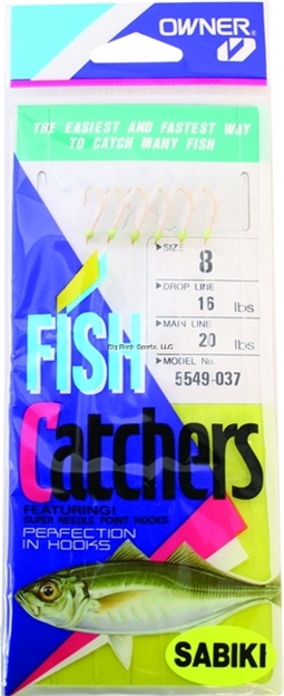 Picture of Owner Sabiki White Hage Fish Skin 7Hks 1Pk Sz8 Gold W/White Fish Skin