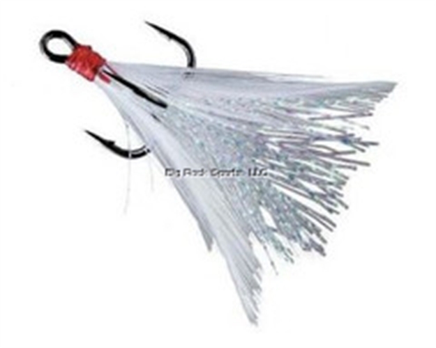 Picture of Owner Stinger-36 Tournament Trailer Treble Hook, Size 6, Needle Point, Black Chrome, White Flash Feather, 2 Per Pack