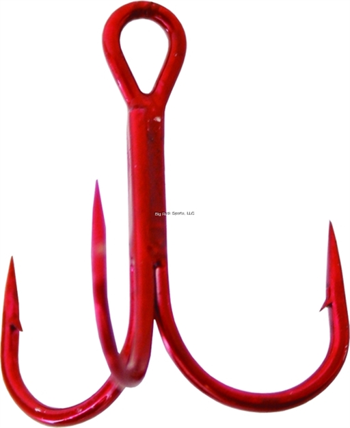 Picture of Owner Stinger-36 Treble Hook, Size 6, Needle Point, Round Bend/Wide Gap, Red, 8 Per Pack