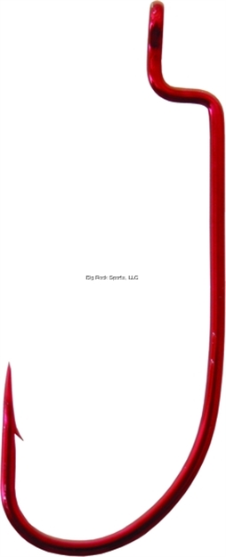 Picture of Owner Worm Hook With Cutting Point, Size 1/0, Wide Gap, 3X Strong, Offset, Red, 6 Per Pack