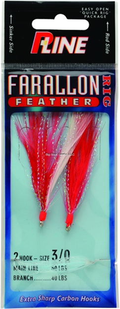 Picture of P-Line Farallon Feathers, 2 Hooks, 3/0, Red/White