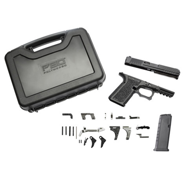 Picture of  Polymer80 Pfc9aftblk Pfc9 Serialized Compact Aft Kit 9Mm Luger Black Polymer Frame, Aggressive Textured Black Polymer Grips,  Includes 15Rd Mag & Carry Case