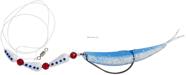 Picture of Panther Martin Fluketrain Jig Rig, #2Ft, 3/4 Oz, White With Blue Dots/Blue & White Tail