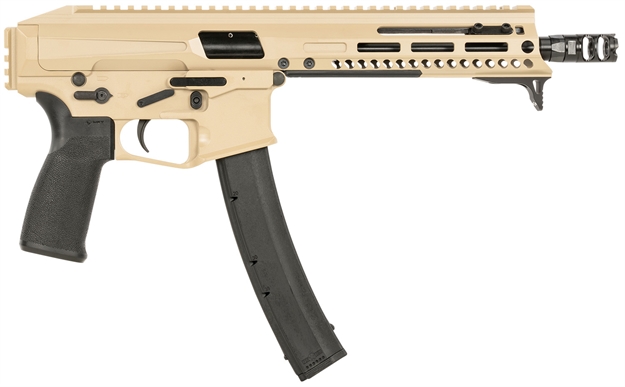 Picture of  Patriot Ordnance Factory 01926 Phoenix  9Mm Luger 35+1 8", Flat Dark Earth Rec/M-Lok Handgaurd, Black Mft Grip, Picatinny Stock Adapter, Muzzle Brake, Includes Hand Stop