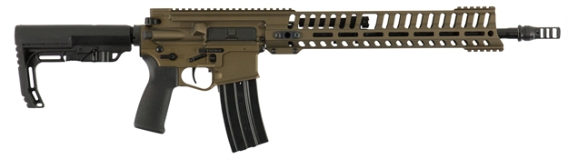 Picture of Patriot Ordnance Factory 01445 P415 Edge Semi-Automatic 300 Aac Blackout/Whisper (7.62X35mm) 16.5" 20+1 6-Position Mft Bms Minimalist Black Stk Burnt Bronze Receiver/Black Barrel