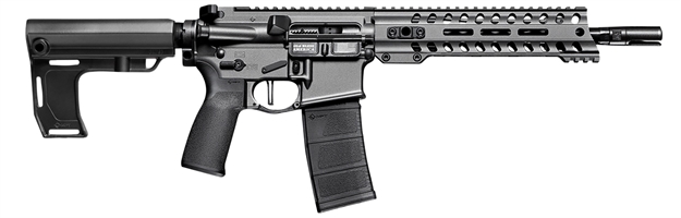 Picture of Patriot Ordnance Factory 01658 Minuteman Direct Impingement 5.56X45mm Nato 10.50" 30+1 Black Hard Coat Anodized Black Polymer Grip Sba3 Pistol Brace