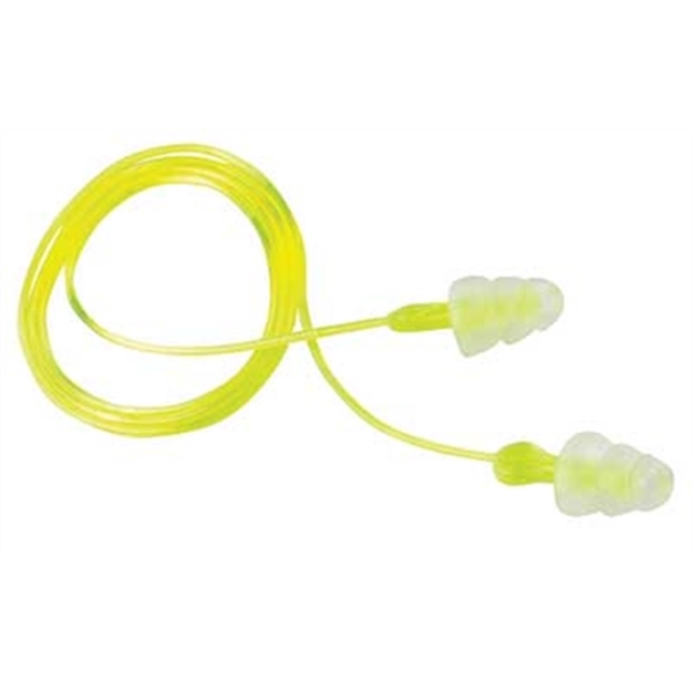 Picture of  Peltor 97317 Tri-Flange Reusable Earplugs Polymer 26 DB IN The Ear Yellow Buds With Yellow Cord Adult 3 Pair