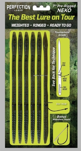 Picture of Perfection Lures 6 Prerigged Nekos, Nail Weight Infused, Metallic O-Rings And 2 Size 1/0 Hooks - Green Pumpkin