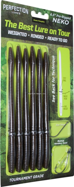 Picture of Perfection Lures 6 Prerigged Nekos, Nail Weight Infused, Metallic O-Rings And 2 Size 1/0 Hooks - Watermelon Red