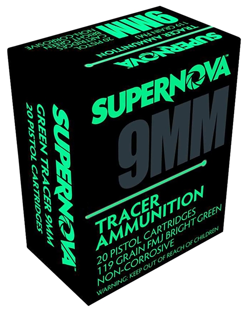 Picture of  Supernova Pmsn9mmg Green Tracer Non Corrosive 9Mm Luger 119 GR Full Metal Jacket 20 Per Box/ 50 CS