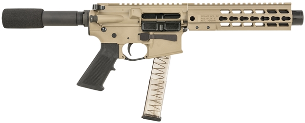 Picture of  Brigade Firearms A091902b Battle Pistol  9Mm Luger 33+1 9", Fde Rec/8" U-Rail Handguard, Black A2 Grip/Padded Buffer Tube Brace, Mini Can, Glock Mag Compatible