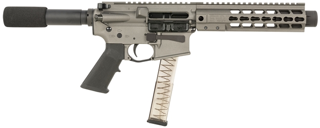 Picture of  Brigade Firearms A091903b Battle Pistol  9Mm Luger 33+1 9", Tungsten Gray Rec/8" U-Rail Handguard, Black A2 Grip/Padded Buffer Tube Brace, Mini Can, Glock Mag Compatible