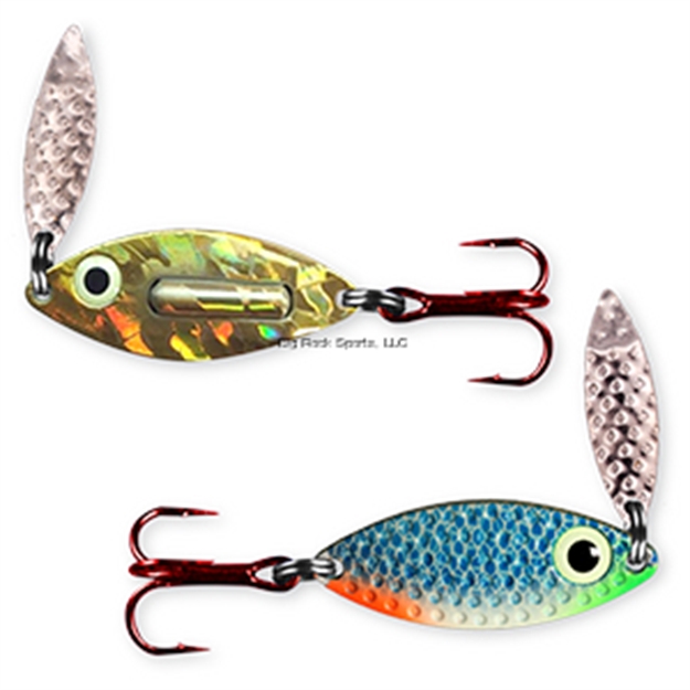 Picture of PK Lures Rattling Spoon, 3/8 OZ Blue White Glow, Gold Hologram Back