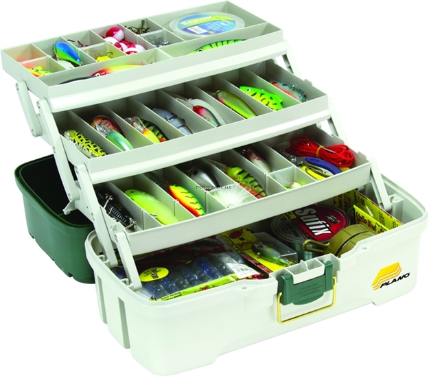 Picture of Plano 3 Tray Tackle Box W/Dual Top Access Grn Met/Off White 620306 024099662031