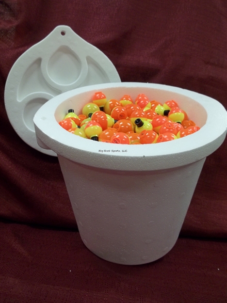 Picture of Plastilite Bucket-Of-Bobbers, Round Plastic,Flr/Yl, 144 Cnt
