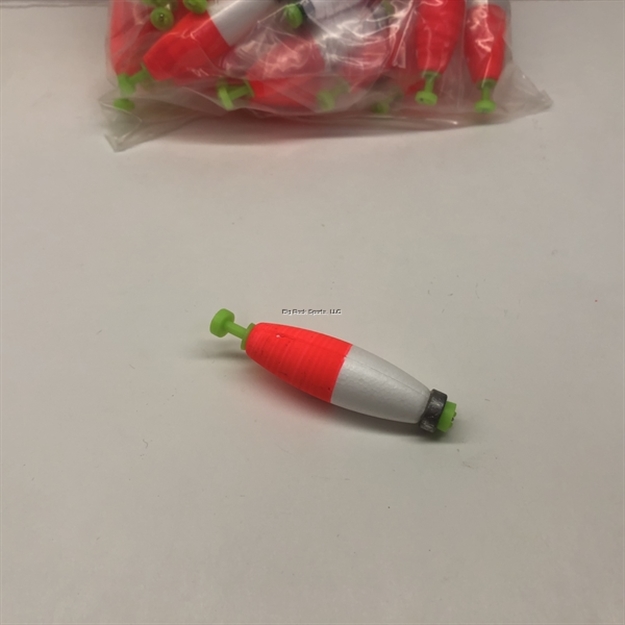 Picture of Plastilite Cigar Snap-On Foam Float, 2", Weighted, Red/White, 50 Per Bag