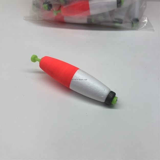 Picture of Plastilite Cigar Snap-On Foam Float, 3", Weighted, Red/White, 50 Per Bag