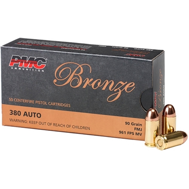 Picture of Pmc Bronze Pistol Ammo 380 Acp, Fmj, 90 Gr, 961 Fps, 50 Rnd, Boxed 741569070065
