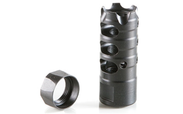 Picture of  Patriot Ordnance Factory 00308 Triple Port Muzzle Brake Black Nitride 1/2"X28 Threads, 223 Rem 5.56X45mm Nato