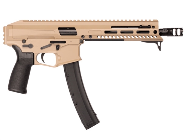 Picture of  Patriot Ordnance Factory 01926 Phoenix  9Mm Luger 35+1 8", Flat Dark Earth Rec/M-Lok Handgaurd, Black Mft Grip, Picatinny Stock Adapter, Muzzle Brake, Includes Hand Stop