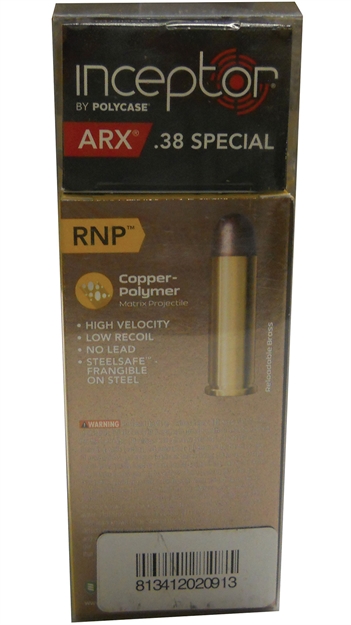 Picture of Inceptor Ammunition Inceptor Sport Utility Pack 38 Spl Rnp 84 Gr, Arx 77 Gr, 120 Per Box