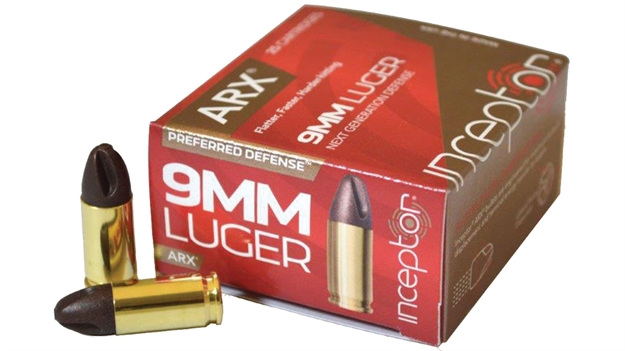 Picture of Inceptor Ammunition Inceptor Arx Ammo 9Mm Luger 65 GR Preferred Defense, Brass Case, 25 Per Box 9ARXBRLUG-65-25 810678030151
