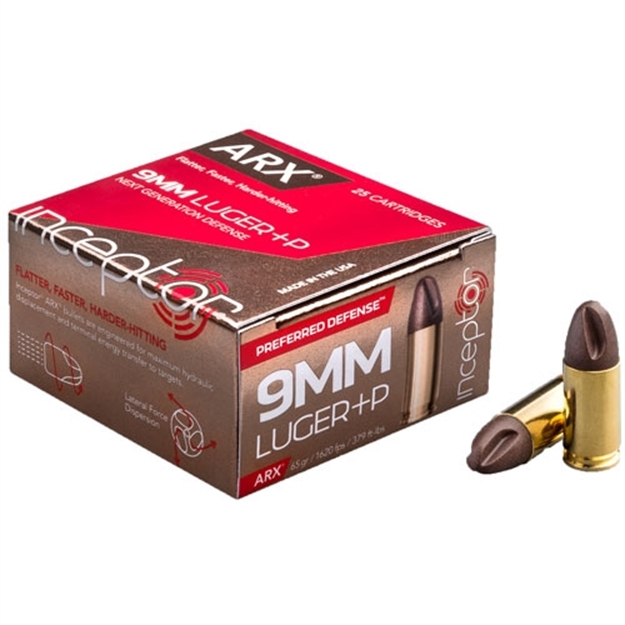 Picture of Inceptor Ammunition 9Mm+P 65Gr Arx 25Rd
