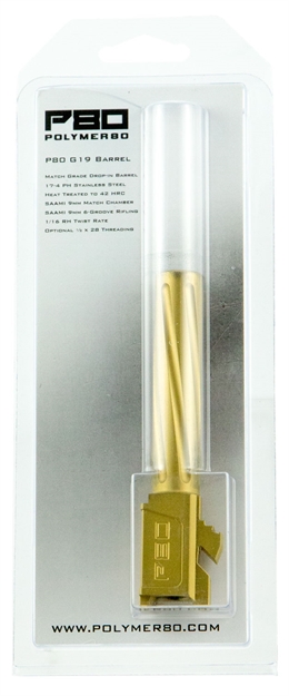 Picture of Polymer80 P80g19ftin G19 Gen1-4 Compatible Fluted Barrel 9Mm 4.01" Gold Titanium Nitride