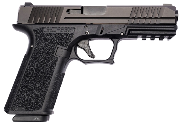 Picture of  Polymer80 Pfs9cmpblk Pfs9 Full-Size 9Mm Luger 17+1 4.49" Black Nitride Serrated Slide Black Polymer Frame W/Picatinny Rail Black Aggressive Textured Polymer Grips Right Hand 819925022598