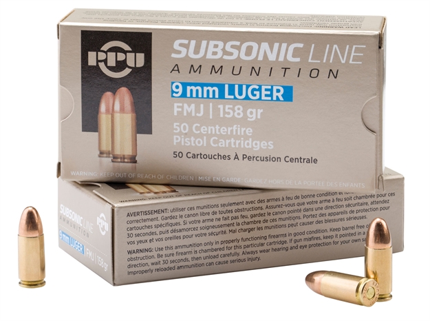 Picture of  Ppu Pps9mm Subsonic  9Mmluger Subsonic 158Gr Full Metal Jacket 50 Per Box/20 Case