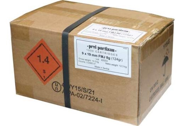 Picture of Ppu Ammo 9Mm Luger Case Lot 124Gr. Fmj 1000Rd Case